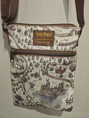 Loungefly Harry Potter Cream & Brown Hogwarts Map Crossbody Bag